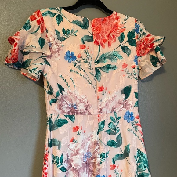 NWOT Kenzie Sz 0 Women’s Pink Floral Ruffle Midi Short Sleeve Dress Ret $149! - Picture 15 of 16